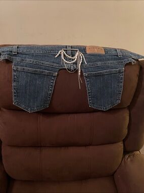Handmade Dark Blue Denim Pocket Belt with pearl Chain Detail 42”